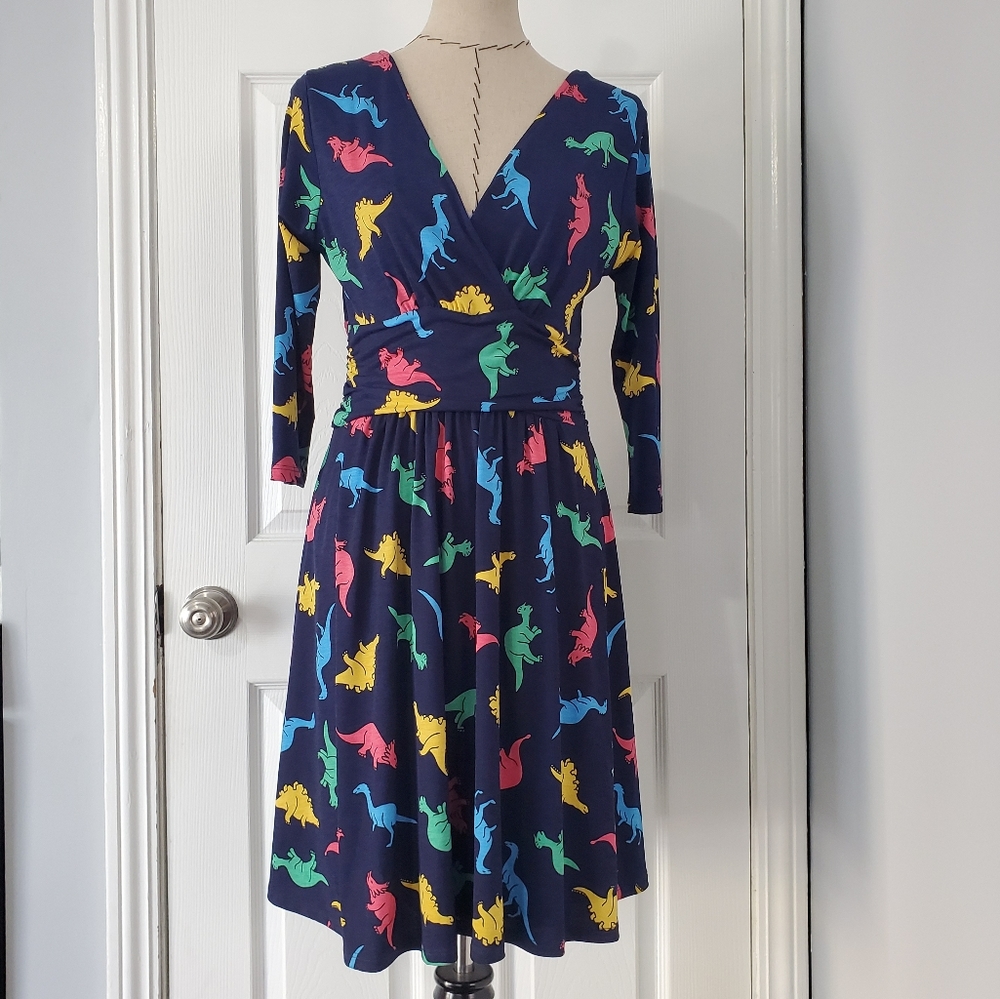 Modcloth Multicolor Dinosaur Print Dress